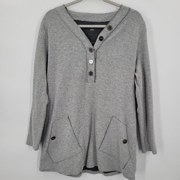 Soft Surroundings Henley Tunic Top Size Medium Grey Half Button‎ Downtime - Picture 1 of 9